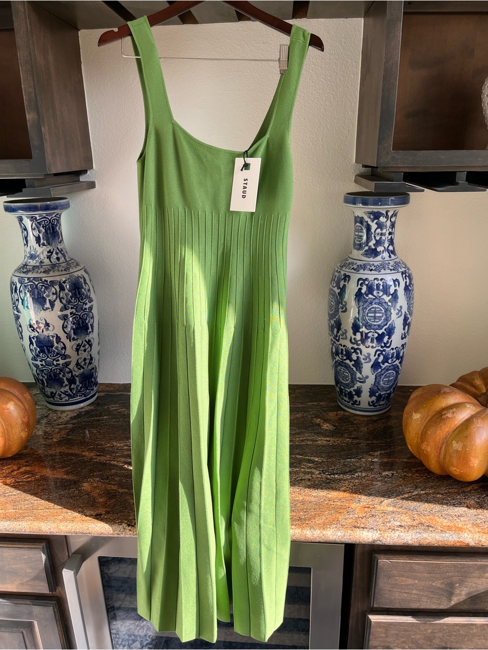 Staub Lime Green Pleated Maxi Dress, NWT
